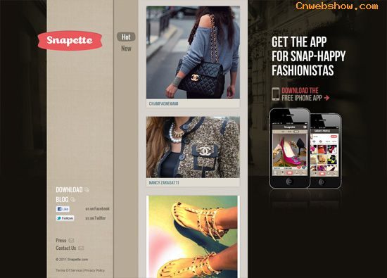 iOS app website design: Snapette App