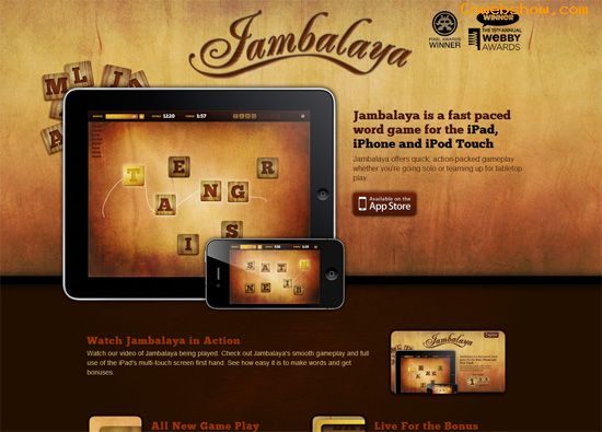 iOS app website design: Jambalaya