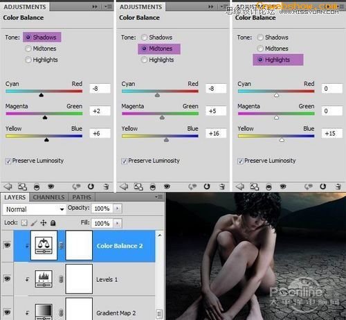 <a href=http://www.cnwebshow.com/http://www.cnwebshow.com/edu/photoshop/ target=_blank class=infotextkey>Photoshop</a>合成坐在干涸土地上沉思女人,PS教程