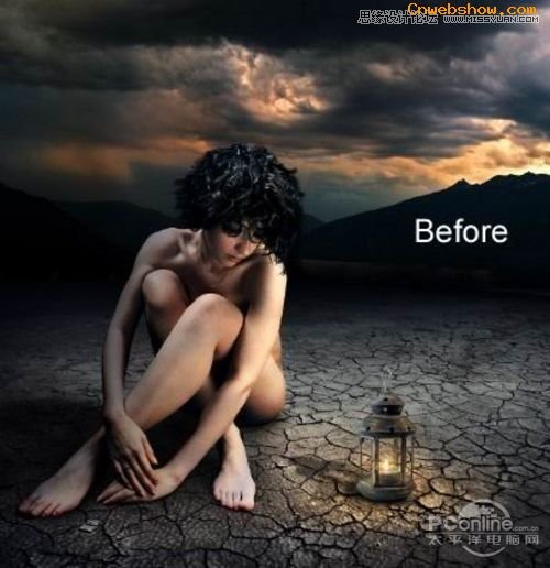 <a href=http://www.cnwebshow.com/http://www.cnwebshow.com/edu/photoshop/ target=_blank class=infotextkey>Photoshop</a>合成坐在干涸土地上沉思女人,PS教程