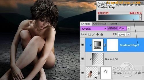<a href=http://www.cnwebshow.com/http://www.cnwebshow.com/edu/photoshop/ target=_blank class=infotextkey>Photoshop</a>合成坐在干涸土地上沉思女人,PS教程