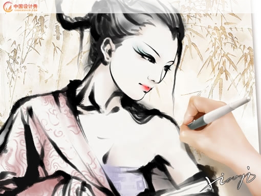 Photoshop���ֻ�ˮī�����Ů