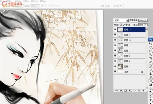 Photoshop���ֻ�ˮī�����Ů
